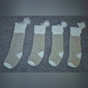Anthropologie Creme & Gold Metallic Knit Christmas Stockings (Lot Of 4)